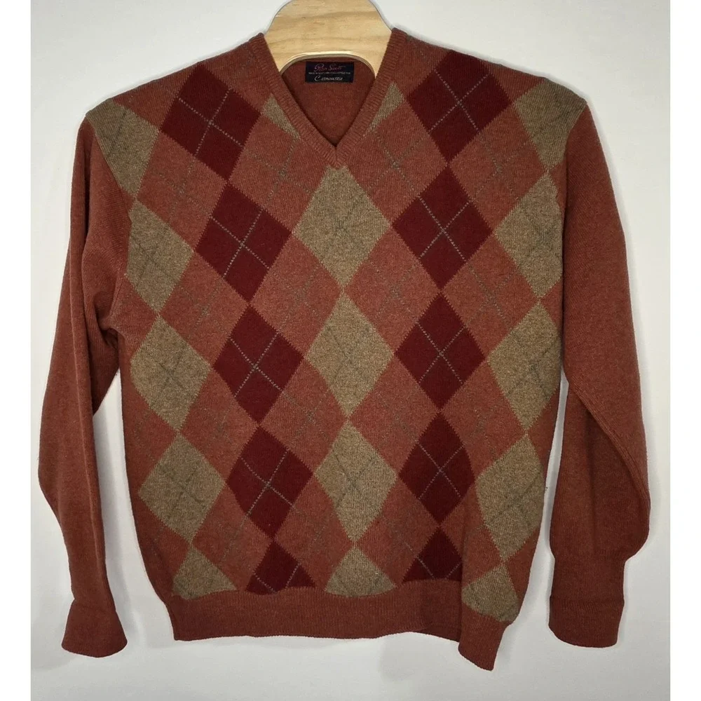 Rare Peter Scott Mens Size XL(44) Argyle Cashmere Sweater Carnoustine Golf Links